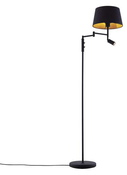 Lampada da terra nera con paralume nero e lampada da lettura regolabile - Ladas
