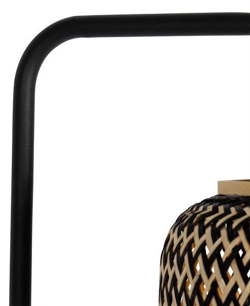 Lampada da terra orientale in bambù con nero - Yvonne