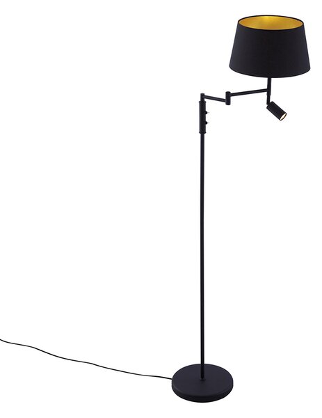 Lampada da terra nera con paralume nero e lampada da lettura regolabile - Ladas