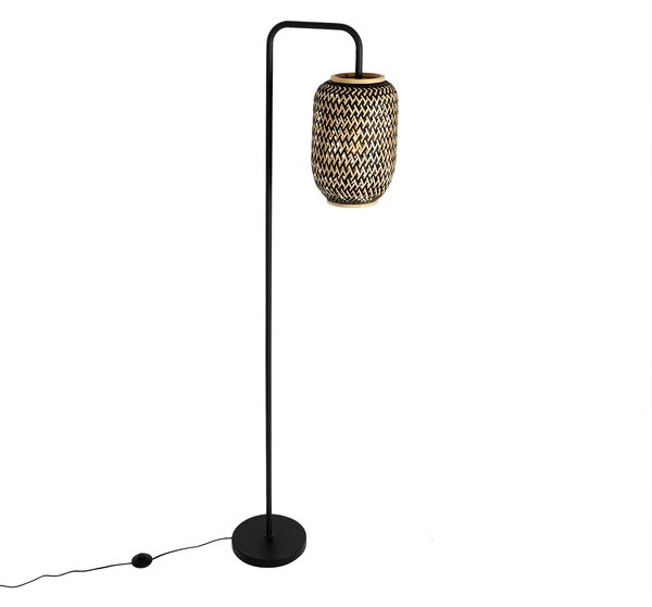Lampada da terra orientale in bambù con nero - Yvonne