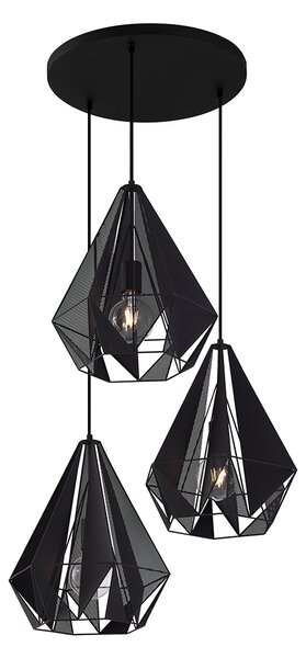 Lampada a sospensione industriale nera con rete 3 luci - Carcass