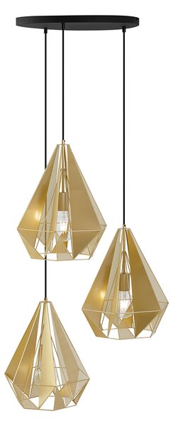 Lampada a sospensione industriale oro con rete 3 luci - Carcass