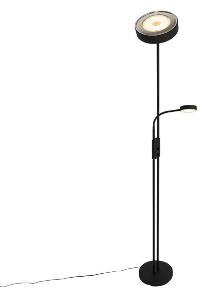 Lampada da terra nera con LED e dimmer con luce di lettura - Kelso