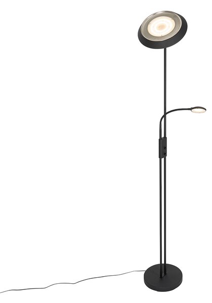 Lampada da terra nera con LED e dimmer con luce di lettura - Fez