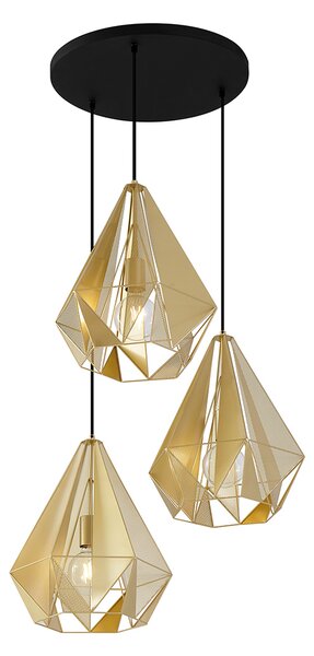 Lampada a sospensione industriale oro con rete 3 luci - Carcass