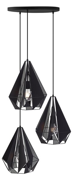 Lampada a sospensione industriale nera con rete 3 luci - Carcass