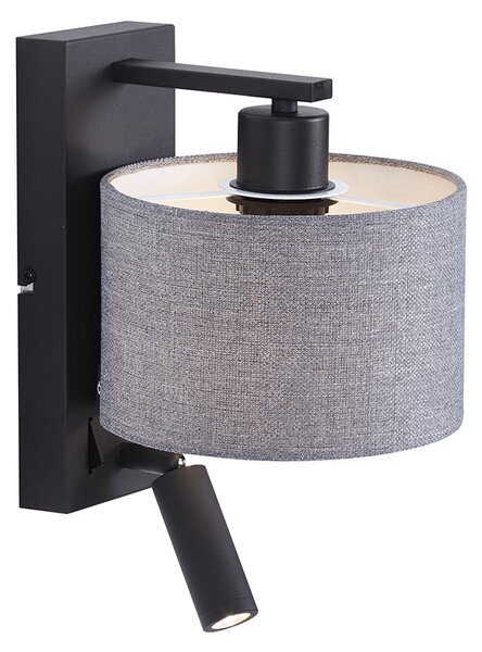Applique da parete moderna nera con rotondo grigio e lampada da lettura - Puglia