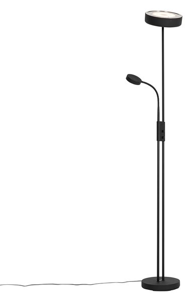 Lampada da terra nera con LED e dimmer con luce di lettura - Kelso