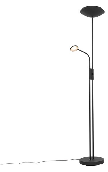 Lampada da terra nera con LED e dimmer con luce di lettura - Fez