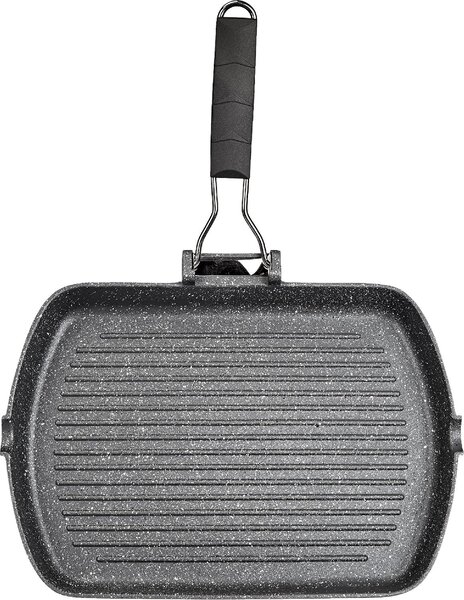Tognana Bistecchiera Induzione Antiaderente in Alluminio Piastra Rigata 34x24 cm Manico Pieghevole WI758BDAMNF Mythos
