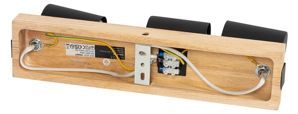 Plafoniera nera con legno 3 luci regolabili rettangolari - Jeana