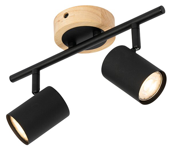 Faretto moderno nero con legno inclinabile 2 luci - Jeana