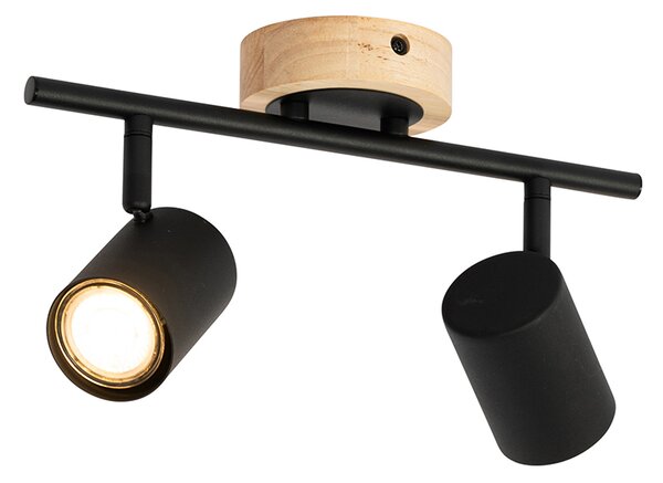 Faretto moderno nero con legno inclinabile 2 luci - Jeana