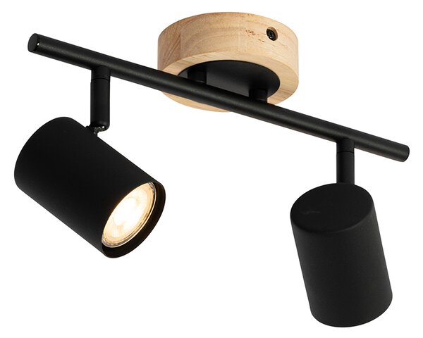 Faretto moderno nero con legno inclinabile 2 luci - Jeana