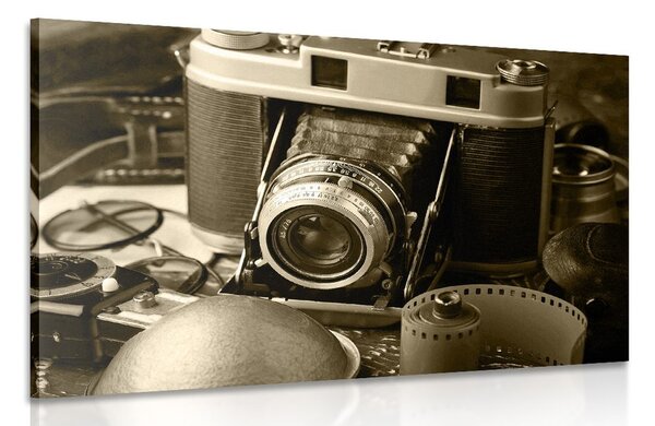 Quadro su tela – Fotocamera antica in seppia