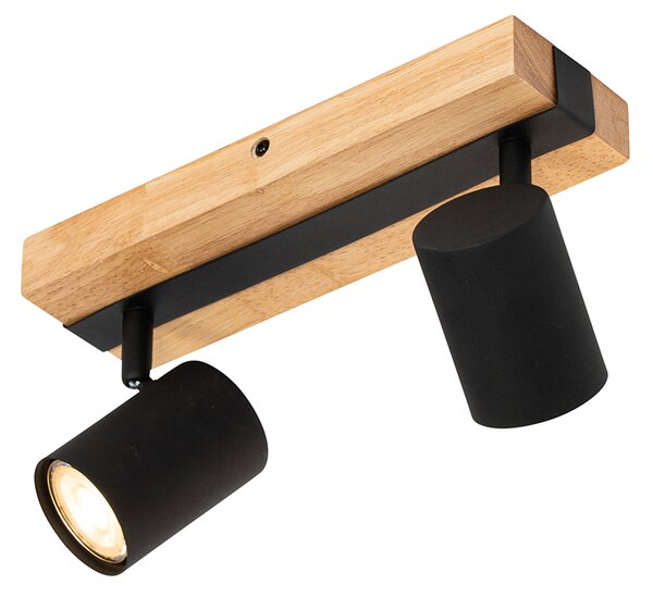 Plafoniera nera con legno 2 luci orientabile rettangolare - Jeana