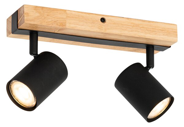 Plafoniera nera con legno 2 luci orientabile rettangolare - Jeana