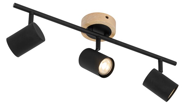 Faretto moderno nero con legno orientabile 3 luci - Jeana