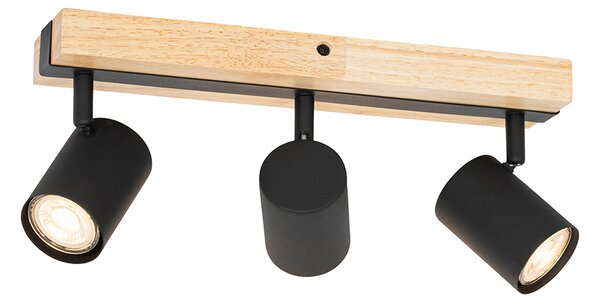 Plafoniera nera con legno 3 luci regolabili rettangolari - Jeana
