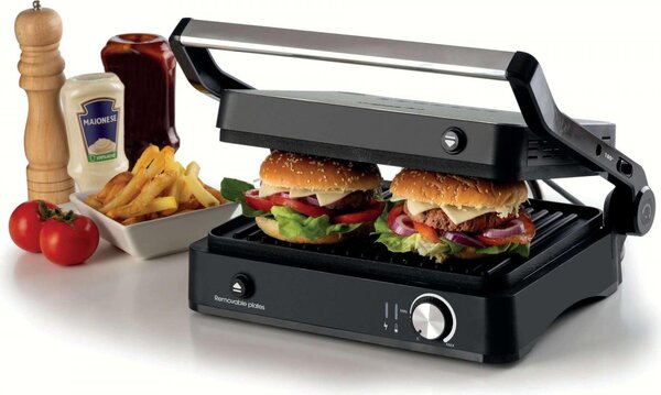 Ariete Bistecchiera Potenza 2000W 3 in 1 con Piastre e Vassoio Anti Goccia Rimovibili colore Nero Inox MetalGrill - 00C193400AR0