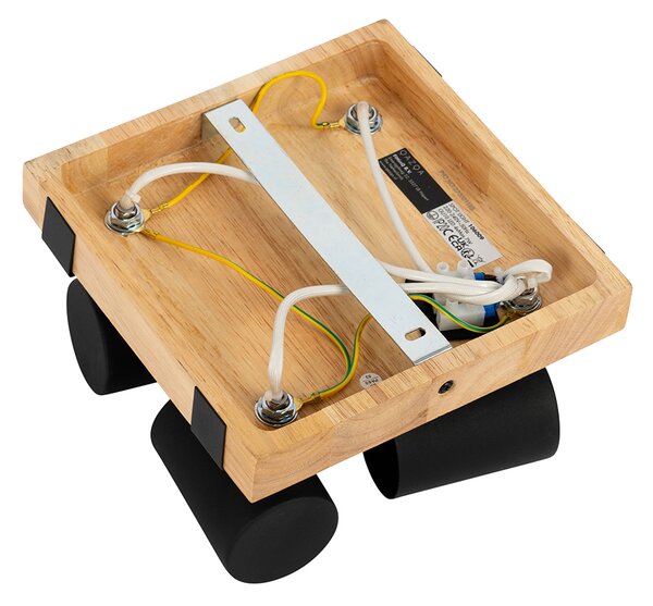 Plafoniera nera con legno 4 luci regolabili rettangolare - Jeana