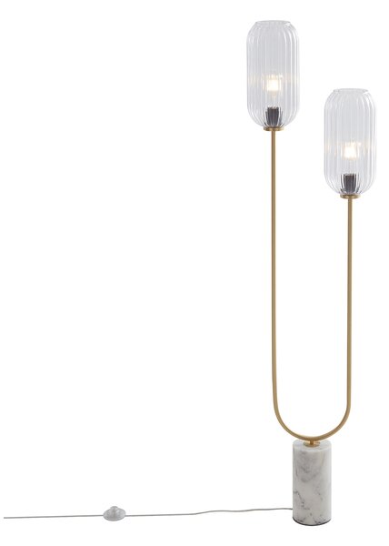 Lampada da terra Art Déco in ottone con vetro trasparente 2 luci - Rid