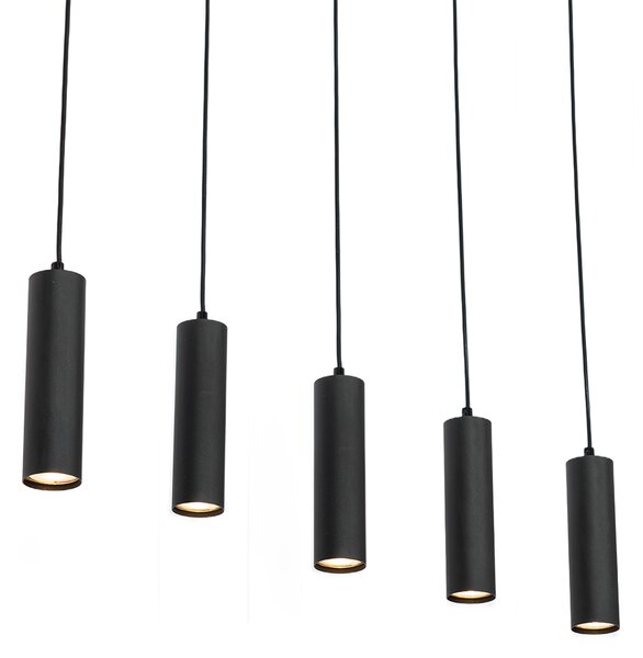 Lampada a sospensione moderna nera con legno 5 luci - Jeana