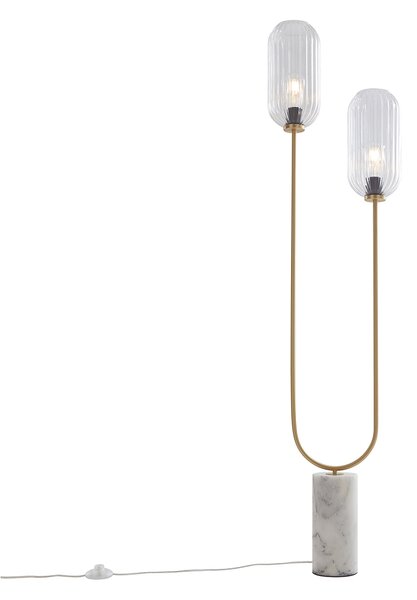 Lampada da terra Art Déco in ottone con vetro trasparente 2 luci - Rid