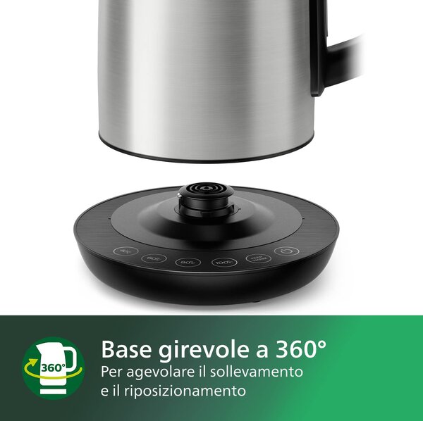 Philips Bollitore 1.7 Lt Potenza 2200 Watt Inox Acciaio Coperchio Molla - HD9359/90