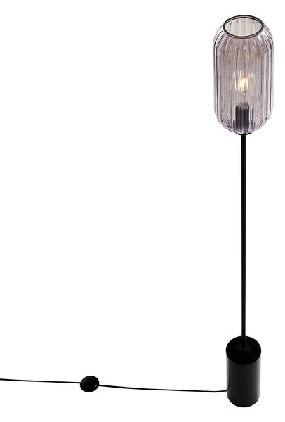 Lampada da terra Art Déco nera con vetro fumé - Rid