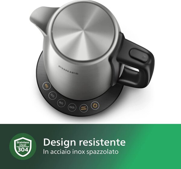 Philips Bollitore 1.7 Lt Potenza 2200 Watt Inox Acciaio Coperchio Molla - HD9359/90