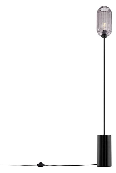 Lampada da terra Art Déco nera con vetro fumé - Rid