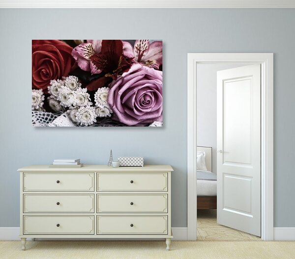 Quadro su tela – Bouquet di rose retrò