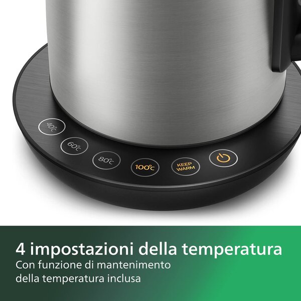 Philips Bollitore 1.7 Lt Potenza 2200 Watt Inox Acciaio Coperchio Molla - HD9359/90