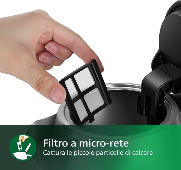 Philips Bollitore 1.7 Lt Potenza 2200 Watt Inox Acciaio Coperchio Molla - HD9359/90