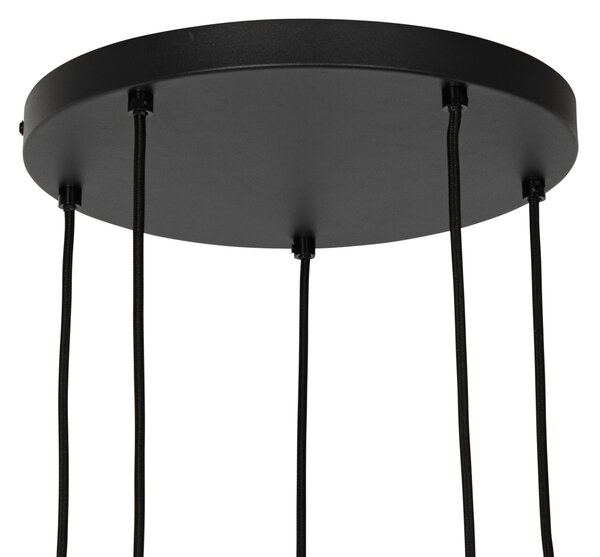 Lampadario Art Déco nero con vetro fumé rotondo 5 luci - Josje