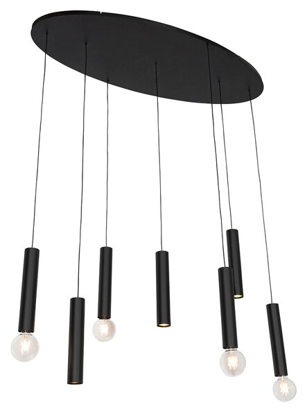 Lampada a sospensione di design ovale nera 7 luci - Tuba