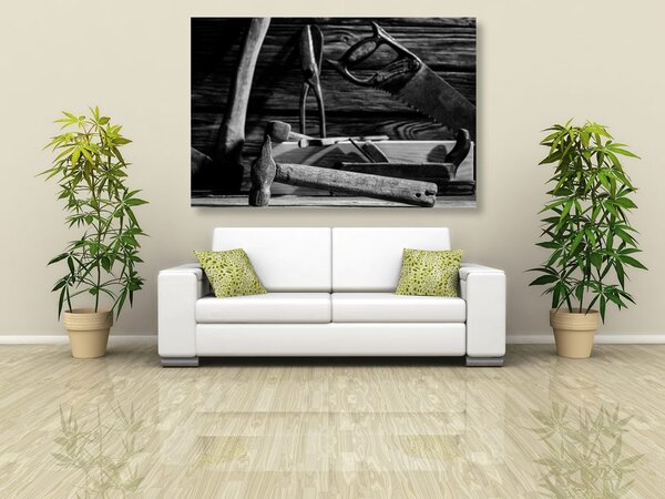 Quadro su tela – Attrezzi da carpentiere in bianco e nero