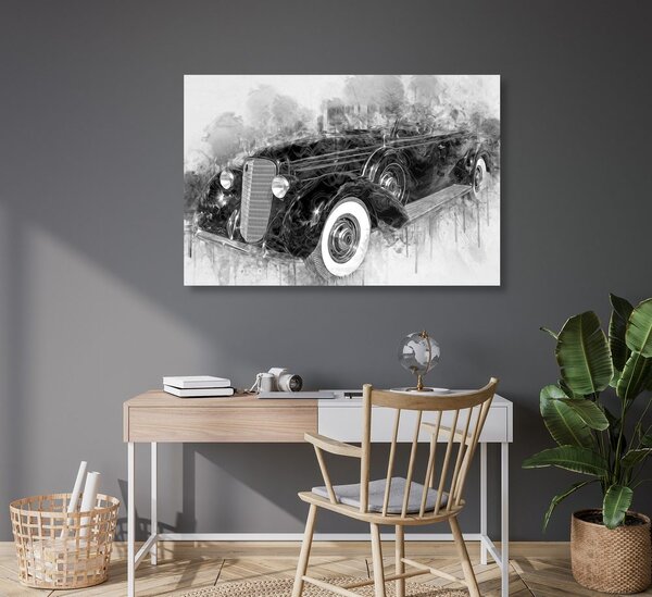Quadro su tela – Auto retrò storica in bianco e nero