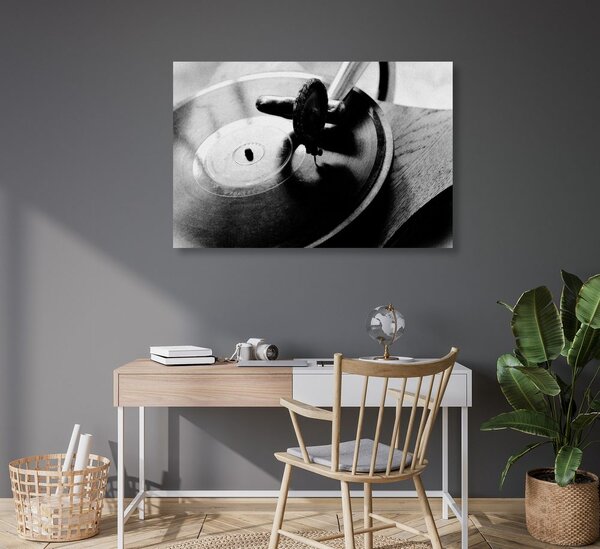 Quadro su tela – Giradischi antico in bianco e nero