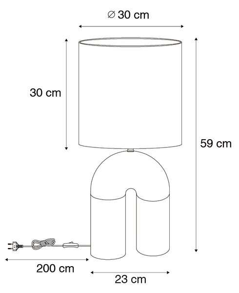 Lampada da tavolo di design verde con paralume in lino bianco - Lotti