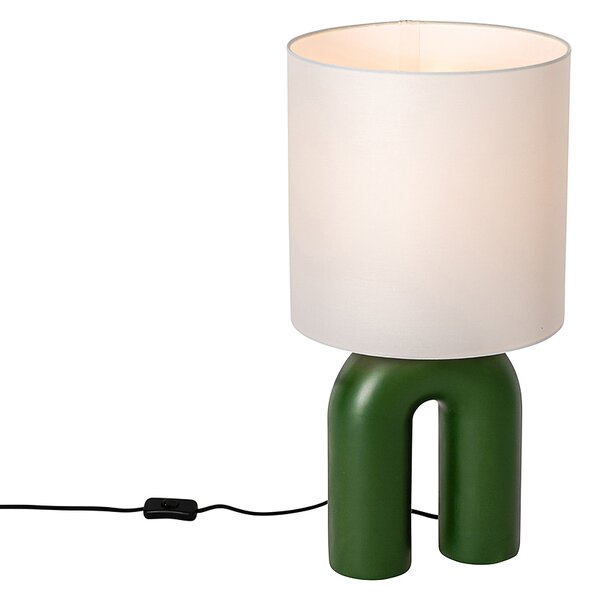 Lampada da tavolo di design verde con paralume in lino bianco - Lotti
