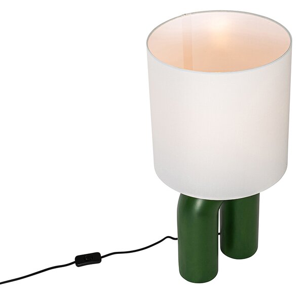 Lampada da tavolo di design verde con paralume in lino bianco - Lotti