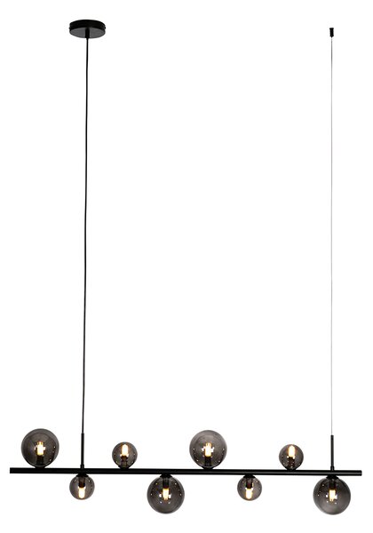Lampada a sospensione nera con vetro fumé oblungo 8 luci - Monaco