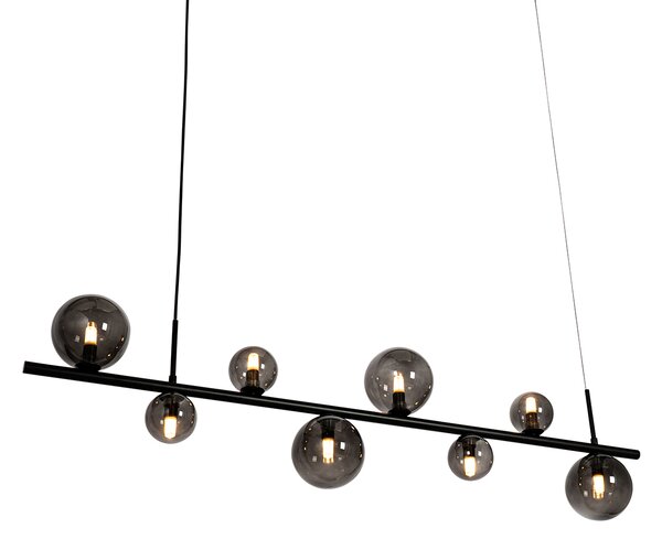 Lampada a sospensione nera con vetro fumé oblungo 8 luci - Monaco