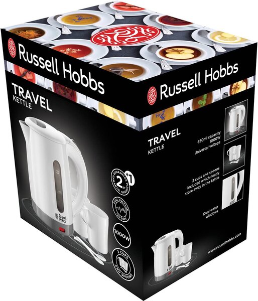 Russell Hobbs Bollitore elettrico Capacit 0.85 Litri Potenza 1000 Watt Filtro rimovibile + 2 Tazze colore Bianco - 23840-70 Travel