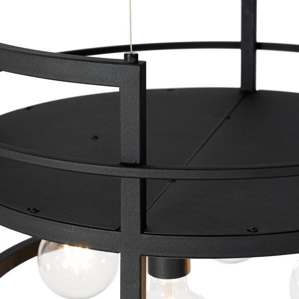 Lampada a sospensione industriale nera con rack rotondo 4 luci - Cage Rack
