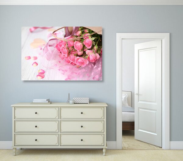 Quadro su tela – Bouquet di rose rosa