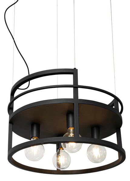 Lampada a sospensione industriale nera con rack rotondo 4 luci - Cage Rack