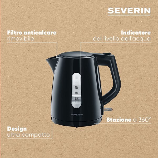 Severin Bollitore Elettrico Capacit 1 Litro Potenza 2200 Watt colore Nero - WK 3410